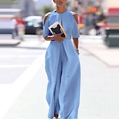 olcso hivatalos jumpsuits-Női Jumpsuitek Zseb Tömör szín Terített nyak Alkalmi Utca Napi Normál Féhosszú Medence Fehér Szürke S M L Tavasz