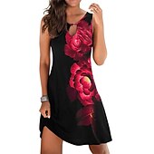 abordables Robes Floraux Imprimés-Femme Mini robe Robe casual Robe d&#039;été Robe Droite basique Moderne Décontractées Extérieur Vacances du quotidien Standard Imprime Sans Manches Col Ras du Cou Gris noir Noir Rouge Bleu Eté Printemps