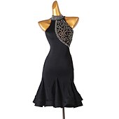preiswerte Kleidung für lateinamerikanische Tänze-Tanz-Salsa-Latin-Tanzkleid mit Kristallen/Strasssteinen, Damen-Performance, ärmellos, Spandex