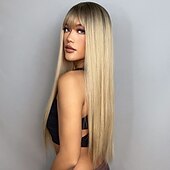 Недорогие Парик из искусственных волос без шапочки-основы-haircube косплей длинные прямые золотые/бордовые/черные синтетические парики с челкой для женщин афро-американская Лолита ежедневная вечеринка термостойкое волокно парики для рождественской вечеринки