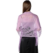 voordelige Sjaals-sjaal&amp;amp; wikkelsjaals damesherfst bruiloft gast wrap elegante bruidszonwering mouwloos polyester bruiloft wraps met kant voor bruiloft zomer