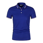 levne Pánské klasické polo-Pánské Polo trička Golfová košile Venkovní Ležérní Polo límec Žebrovaný polo límec Krátký rukáv Klasické Proužky Tlačítko Přední Tlačítko dolů Léto Běžný Modrá moře Černá Bílá Světlá růžová Rubínov