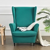abordables Cubierta de sillón y silla sin brazo-Funda elástica de color sólido para sillón orejero, funda de licra, funda para sillón orejero, funda de color burdeos y rojo con parte inferior elástica para decoración de sala de estar y dormitorio