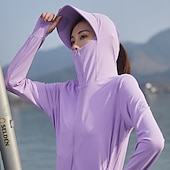 preiswerte Wasserdichte Jacken-Frauen UPF 50+ UV-Sonnenschutz Kapuzenpullover mit Reißverschluss Langarm Angeln Laufen Wanderjacke Sommer Außenbelüftung UV-beständig Frontreißverschluss Dehnbare Jacke Klettern Strand Camping