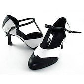 cheap Ballroom Shoes &amp; Modern Dance Shoes-Women's Black and White T-Strap Latin Dance Shoes – Two-Tone Ballroom Heels for Salsa &amp; Performance