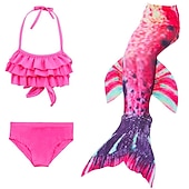 halpa Merenneitouimapuku-Lapset Tyttöjen Kolme kappaletta Merenneito uimahousut Uima-asu Bikini Bikinit Uinti Lasten päivä Väripalikka söpö tyyli Seksikäs Painettu Uimapuvut 3-10 vuotta Kesä Rubiini