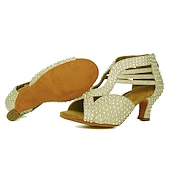 abordables Chaussures de danses latines-chaussures de danse à strass noires pour femmes avec bout ouvert et design à lanières - talons de danse étincelants pour la danse latine, la salsa et la danse de salon