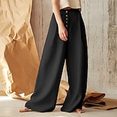 economico Pantaloni in lino e cotone semplici-Per donna Normale Culotte Gamba Larga Gamba larga Pantaloni in cotone e lino Moda Lunghezza intera Misura del girovita medio Semplice Tasche Laterali Gamba larga Baggy Comodità Inelastico Casuale