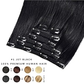 abordables Extensions à Clips-A Clipser Extensions de cheveux Cheveux Naturel humain 7 pièces Pack Droit soyeux Noir Extensions de cheveux