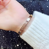economico Braccialetti-bracciale da donna classico da donna in acciaio inossidabile con intarsi in zircone cubico oro argento oro rosa 1 pezzo braccialetto per festa regali quotidiani vesti per stupire 2025