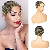 economico Parrucche di altissima qualità-breve pixie cut parrucche per le donne nere mamma parrucca parrucche brasiliane dei capelli umani dito ocean wave parrucca remy parrucca di capelli umani a buon mercato parrucca per il partito