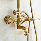 cheap Shower Faucets-Shower Faucet,Rainfall Shower System Body Jet Massage Set - Handshower Included pullout Rainfall Shower Antique Vintage Style Antique Brass Mount Inside Brass Valve Bath Shower Mixer Taps