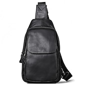 cheap Men&#039;s Bags-Men&#039;s Black Leather Crossbody Sling Bag with Multiple Compartments – Stylish and Functional Shoulder Bag for Travel and Daily Use