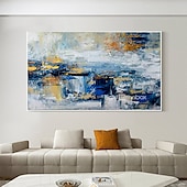preiswerte Abstrakte Gemälde-handgemachtes Ölgemälde auf Leinwand, Wandkunst, Dekoration, abstrakte Messermalerei, Landschaft, blau, für Wohnkultur, gerollt, rahmenlos, ungedehnt