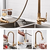 abordables Robinets de cuisine-Robinet de cuisine avec pulvérisateur, extractible en laiton antique, mode de sortie à 3 fonctions, poignée unique, évier à un trou, robinets de cuisine avec distributeur de savon ou vidange