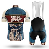 cheap Men&#039;s Clothing Sets-Men&#039;s Cycling Jersey with Bib Shorts Short Sleeve Mountain Bike MTB Road Bike Cycling Black Red Navy Blue Oktoberfest Beer Bike Clothing Suit 3D Pad Breathable Quick Dry Back Pocket Polyester Spandex