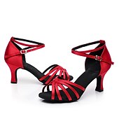 economico Scarpe per balli latini-scarpe da ballo latino in raso rosso da donna – tacchi da sala da ballo con cinturino e suola in pelle scamosciata per salsa e performance