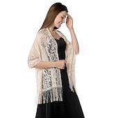 voordelige Sjaals-sjaal&amp;amp; wikkelsjaals damesherfst bruiloft gast wrap elegante bruidszonwering mouwloos polyester bruiloft wraps met kant voor bruiloft zomer