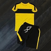 olcso Férfi pólószettek-Férfi Póló öltönyök Tracksuit Teniszing Rövidnadrág és póló szett Rövid ujjú Terített nyak Tavaszi nyár Színes Sportok Divat Dizájn 2 db Szabadtéri Utca Hétköznapi Fekete Fehér Sárga Férfi felső póló