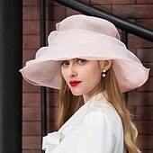 levne Party klobouky-Klobouky Organza Sluneční klobouk Svatební S Mašle Přílba Pokrývky Hlavy