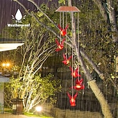 economico Luci paesaggistiche-Solare cardinale uccello rosso campanello eolico luci a led filatori corda a spirale appesa giardino esterno decorazioni per pareti di casa rosso