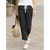 abordables Pantalons de Yoga et Bloomers-femme pantacourt coton lin décontracté pantalon ample taille élastique plage d&#039;été confortable séchage rapide léger respirant bas
