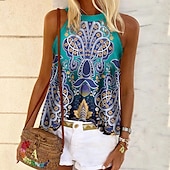 abordables Blusas y camisas de San Patricio-Mujer Camiseta sin mangas Cabestro Tops de verano Blusa Rojo Azul Piscina Verde Trébol Graphic Día de San Patricio Estampado Sin Mangas Diario Noche Hawaiano Sensual Boho Cuello halter Tema de Bohemia
