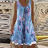 ieftine Rochii casual florale-rochie lejeră damă rochie schimbătoare rochie mini gri fără mâneci floral fals două piese vară primăvară decolteu turn elegant 2023 5xl