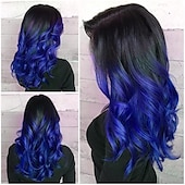 voordelige Synthetische trendy pruiken-zwarte tot rode pruik vrouwen lange golvende pruik kant kleur synthetische hittebestendige pruik voor dagelijks party kostuum halloween kerstfeest pruiken