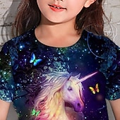 cheap Girl's 3D Cartoon-Girls' 3D Animal Unicorn T shirt Short Sleeve 3D Print Summer Spring Active Fashion Cute Kids 3-12 Years Outdoor Daily Indoor Regular Fit