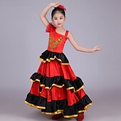 voordelige Danskostuums-Voor meisjes Flamenco Senorita Dansen Tangodans Kostuum Stijlvol Polyesteri Rood Rok / Kinderen