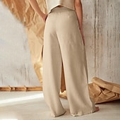 economico Pantaloni in lino e cotone semplici-Per donna Normale Culotte Gamba Larga Gamba larga Pantaloni in cotone e lino Moda Lunghezza intera Misura del girovita medio Semplice Tasche Laterali Gamba larga Baggy Comodità Inelastico Casuale