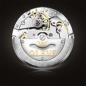levne Mechanické hodinky-OLEVS Pánské Mechanické Hodinky Kalendář Vodotěsné Světélkující Den Datum Pravá Kůže Hodinky Dárky k Dni otců