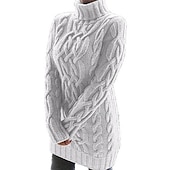 preiswerte Strickkleider-Damen-Pulloverkleid, Winterkleid, Pullover, gestrickt, einfarbig, Basic, lässig, grob, langärmelig, Pullover, Strickjacken, Rollkragen, Herbst, Winter, Weiß, Schwarz, Lila, normale Passform, Ausgehen