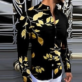 economico Stampa animal-Per uomo Farfalla Foglie Camicia Camicia con bottoni Manica lunga Di tendenza Originale Informale Esterno Informale Giornaliero Estate Primavera Collo ripiegabile Stampa Bottone giù Giallo Oro