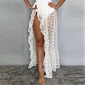 economico Gonne semplici-gonne lunghe da donna in rete a pois per le vacanze in spiaggia, per le vacanze estive, moda sexy per le vacanze, nero, bianco, beige