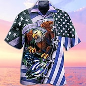 billiga Fåglar &amp; Djur-Herr Djur Papegoja Palmblad Skjorta Hawaii skjorta Lägerskjorta Kortärmad Skjorta Nedvikt Mode Designer Ledigt Utomhus Gata Ledigt Sjöblå Havsblått Rubinrött 3D-tryck S M L