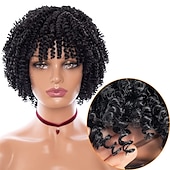economico Parrucche di altissima qualità-parrucche grigie per donne nere parrucche afro parrucche ricci corti parrucca riccia crespa con frangetta parrucche di capelli naturali