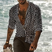 preiswerte Herrenhemd zum Knöpfen-Herren Hemd Sommerhemd Knopfhemd Schwarz / Weiß Schwarz Weiß Rote Langarm Tupfen Kragen Straße Lässig Button-Down Bekleidung Polyester Sport Mode Klassisch Bequem