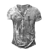 abordables Religieux-Homme Graphic Croix Drapeau américain T shirt Chemise Henley Shirt Tee Manche Courte 3D effet Design basique Décontractées Extérieur du quotidien Des sports Eté Noir / Blanc Bleu Marron Gris Clair