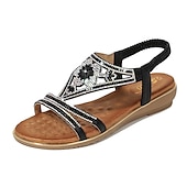 economico Infradito da Vacanza-sandali da donna bohémien con strass – sandali piatti vintage glamour con perline e motivo floreale cavo per la spiaggia e l&#039;estate