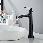 cheap Classical-Waterfall Bathroom Faucet, Rustic Nickel Single Handle One Hole Brass Waterfall Bathroom Sink Faucet with Hot and Cold Water