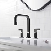 preiswerte Mehrere Löcher-Weit verbreiteter 2-Griff-Waschbeckenhahn mit Wasserhahn-Zufuhrschläuchen Gold / Gun Metal-Grau-Waschbecken-Mischbatterien