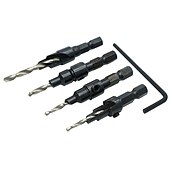 voordelige boor set:-4 stuks boren hss hexagon schacht verzonken tapper tool houtbewerking hout pilot gat maat #6 #8 #10 #12 met 1 moersleutel