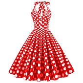 halpa Mekot-naisten 1950-luvun audrey hepburn riimu keinu mekko 100 % puuvillaa flare mekko retro vintage gingham check päivittäiset vaatteet teekutsut rento päivittäinen hihaton istuvuus&amp;amp; soihduttava mekko