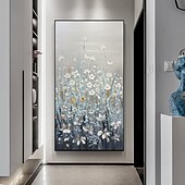 お買い得  花/植物画-インテリア雑貨 ハング塗装油絵 手描き 縦式 花柄 植物 近代 インナーフレームなし(枠なし)
