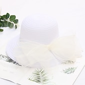 billige Partyhatter-Kentucky Derby Hatt Hatter Organza Halmsupphatt Halmlue Solhatt Uformell Ferie Melbourne Cup Cocktail Royal Ascot Vintage Stil Elegant Med Sløyfebånd Applikasjoner Hodeplagg Hodebekledning Race Day