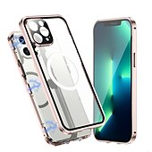 abordables Coques iPhone-téléphone Coque Pour iPhone 14 Pro Max Plus iPhone 13 12 11 Pro Max Adsorption Magnétique Avec Magsafe Double Face Antichoc Verre Trempé Métal