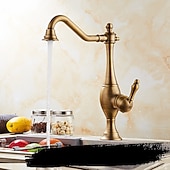 Χαμηλού Κόστους Βρύσες Κουζίνας-βρύση κουζίνας, ψηλό τόξο μονή λαβή με μία οπή περιστρεφόμενη τυπική ρετρό βρύση κουζίνας (αντίκες ορείχαλκος/ σφαίρα)