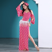 abordables Tenues de danse du ventre-Danse du ventre Robe Noeud Creuse Femme Entraînement Utilisation Manches Longues Taille haute Soie Glacée